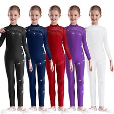 Kids Girls Long Sleeve Dance Gymnastics Leotard Catsuit Jumpsuit Sportswear