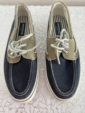 Men’s Sperry Top-Sider Canvas Boat Shoes Blue/Taupe With White Soles. Size 10M