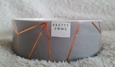 Pets Pretty Paws Grey & Rose Gold Ceramic Bowl 15cm Round Brand New
