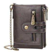 Mens Bifold Genuine Leather Biker Chain Wallet  Brown .Rfid Blocking Card Holder