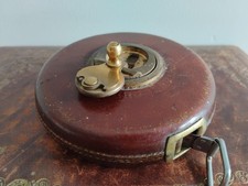 Antique Chesterman Leather & Brass Bound Tape Measure 66ft Metal Tape