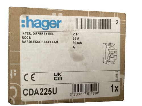 Hager 25a 2pole - type, a