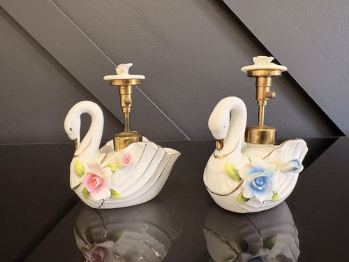 Vintage porcelain floral swan - vintage,