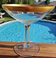 Vintage Large Martini Glass Centerpiece Oversized Bowl Gold Trim 10 1/4"