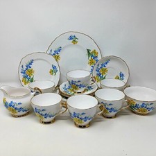 Crown Regent Spring Flowers Bluebells Cup Saucer Plate Sugar Bowl Creamer Yellow