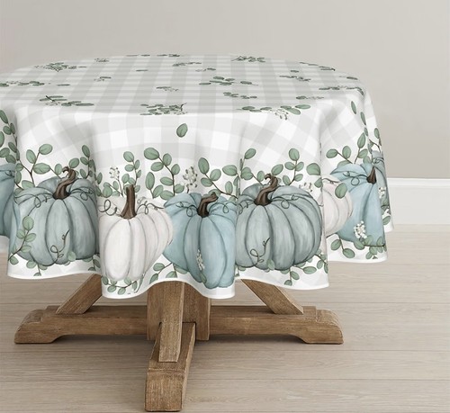 Plaid blue pumpkins eucalyptus - plaid,