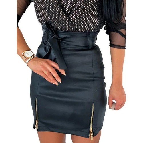 Dress womens high waist pu - dress,