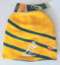 Official Wallabies AUSTRALIA RUGBY Gold Green Reversible BEANIE Hat Tags ADULT