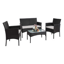 GARDEN RATTAN FURNITURE SOFA SET 4PIECES OUTDOOR TABLE GLASS & CHAIR BALCONY