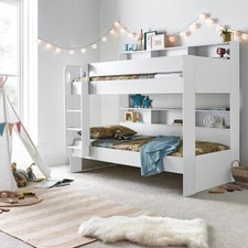 Wooden Bunk Bed with Shelves & Underbed Storage Space – White, Grey & Two-Tone