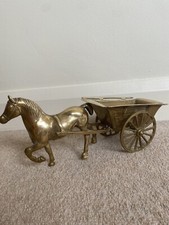 Vintage Brass Horse And Cart Model Hearth Ornament Decorative 1960s