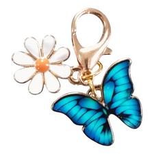 Beautiful blue Butterfly And Daisy Keyring/Handbag Charm Secret Santa