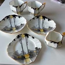 SHELLEY Queen Anne SUNRISE & TALL TREES  11678 Trio - Cup, Saucer, Plate