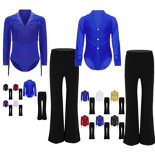 UK Boys Latin Jazz Dance Costume Long Sleeve Tassel Gymnastic Bodysuit and Pants