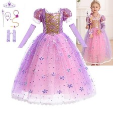Rapunzel Fancy Dress Up Princess Sequins Costume Girls Kids Birthday Party Gifts