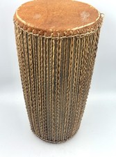 Beautiful Handmade Dondo African Talking Drum Authentic Folk Art 15.5” tall