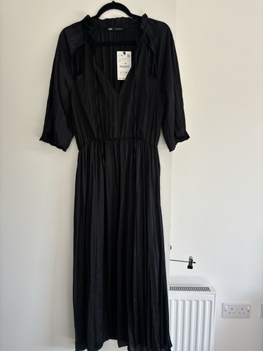 Zara black pleated midi dress - black,