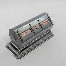 Chrome Perpetual Desk Calendar - Art Deco Vintage - Red Font - Working