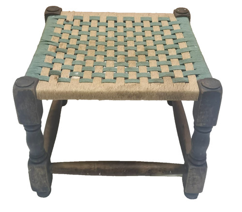 Vintage woven rush foot stool - vintage,