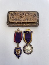2x Vintage Manchester Unity Order Of Odd Fellows Badge Medal & Box
