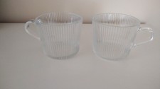 Glass Large Coffee/ Tea Cups Ribbed X2