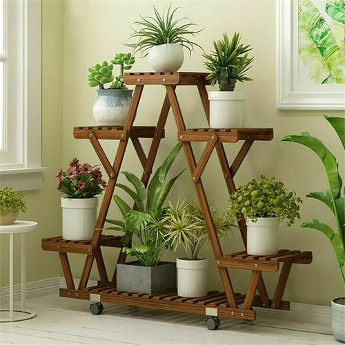 Movable wood flower shelf - movable,