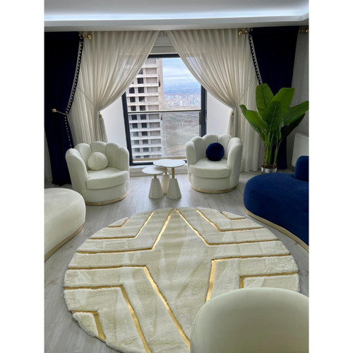 Round cream gold rug - gold, |
