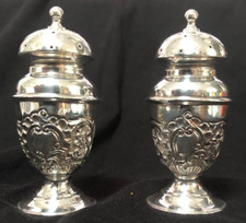 Antique solid silver pair of fine salt shakers, 1894, Joseph Rodgers & son