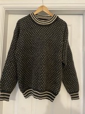 Mens Norwegian Style Waschbar Dark Grey Wool Sweater Size M