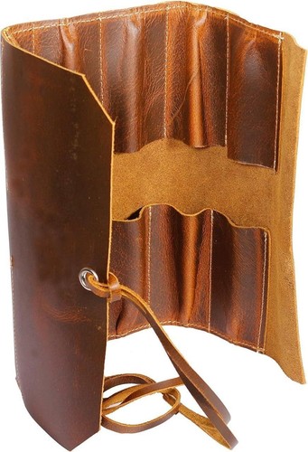 Vintage leather tool roll - leather, up