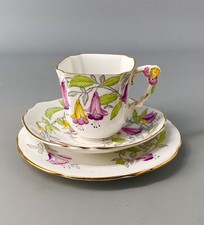 Royal Stafford Fuchsia Tea Trio - Cup, Saucer & Side Plate Flower Handle