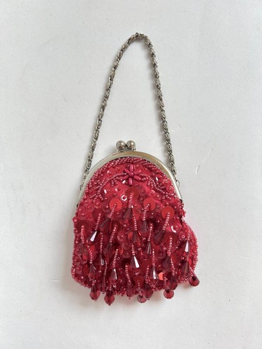 Vintage frangi bag red beads - bag,