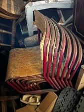 X7 Vintage Red Tubular Steel and Wood Stacking Chairs