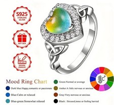 925 Sterling Silver Colour Changing Mood Ring for Women Vintage Heart Ring