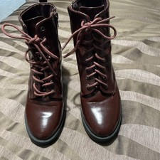 Office Burgundy Patent Ankle Boots Size 5 Great Condition Side Zip￼