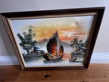 Vintage Chineses Junk boat Oil Painting in Canvas