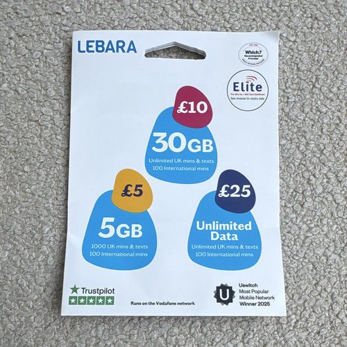 Lebara payg sim 30gb - lebara, data