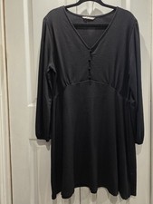 Tu At Sainsbury's Midi Knee Lenght Black Dress Size 18 Long Sleeve V Neck