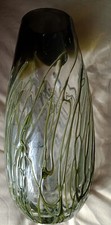 Murano Mid Century Hand Blown Trailed Glass Large Vase Clear And Green