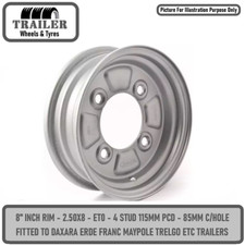 Trailer Wheel Rim 2.50 x 8 inch 4 x 115mm PCD Silver Erde Daxara Franc Trelgo x1