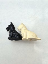 Vintage 1930s Scottie Dog Brooch Black & White Celluloid Pin Made in UK Art Deco
