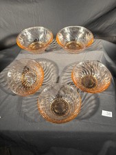 5 Vintage Amber Bagley Pale Orange Pressed Glass Swirl Design Dessert Bowls