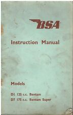 BSA D1 BANTAM & D7 BANTAM SUPER ORIGINAL OWNERS INSTRUCTION MANUAL