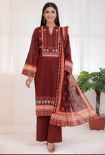 3Pcs ORIGINAL GUL AHMED PRINTED LAWN. UNSTITCHED. MAROON