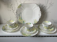 Radfords Fenton 3 Trio Tea Set And Cake Plate Primrose  Bone China Art Deco