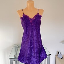 Vintage Erika Taylor Purple Satin Lace Slip Dress V-Neck Jacquard Size S