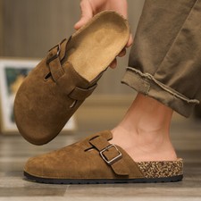 Men/Women Casual Faux Suede Clogs Mules Cork Footed Adjustable Buckle Sandals 