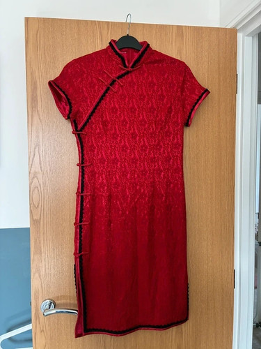 Red floral lace cheongsam - red,