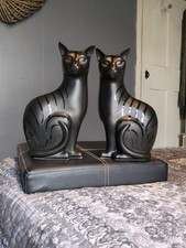Vintage Poole Pottery Large Pair Of Black Cats