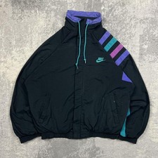 Vintage 80s Nike windbreaker track jacket Small Mens Black Multicoloured Panels